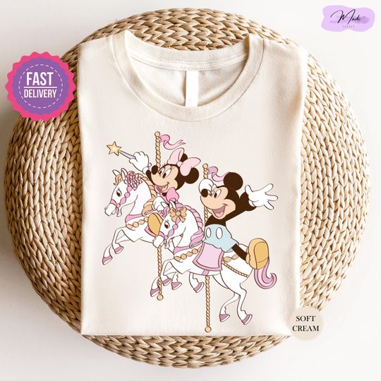 Discover Cute Mickey Minnie Carousel Shirt, Watercolor Unicorn Disney Shirt, Disney Magical Carousel Tee