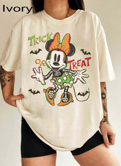 Discover Retro Minnie Halloween Comfort Colors Shirt, Minnie Skeleton Shirt, Trick Or Treat Shirt
