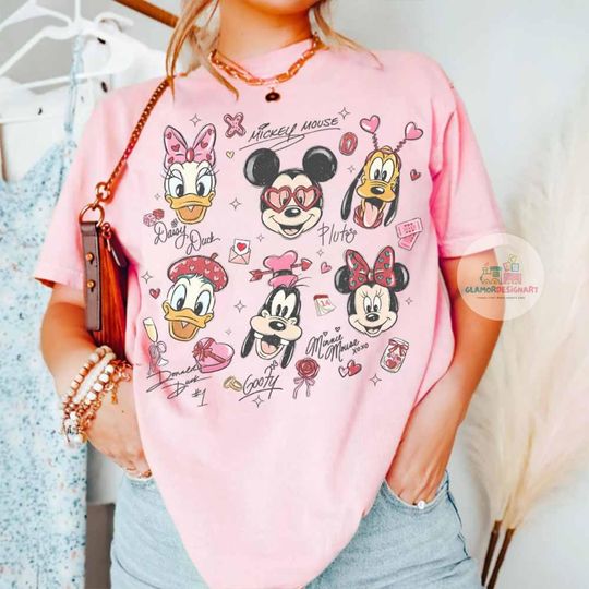 Discover Comfort Colors Mickey and Friends Valentines Signature Shirt, Disney Matching Couple T-Shirt