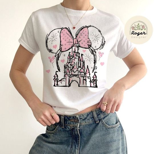 Discover Minnie Ears Disney Castle Baby Tee, WDW Disneyland Girl Trip Croptop Baby Womens T-shirt