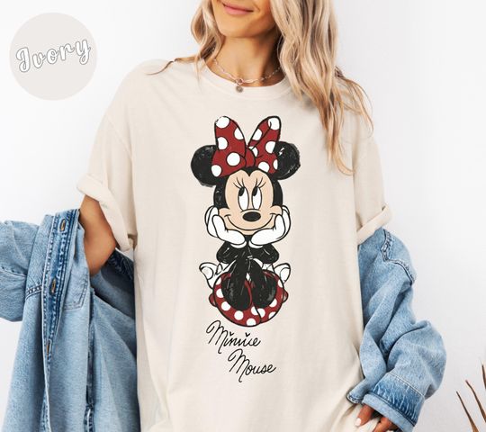 Discover Cute Minnie Mouse Classic Sketch Cute Vintage Portrait T-Shirt, Retro Disney Trip Shirt, Vintage Minnie Shirt, Disney Family Vacation Trip