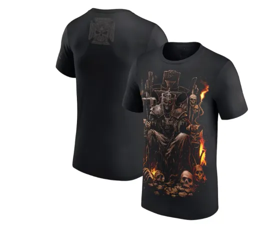 Discover Black Triple H Burning Throne Double Sided T-Shirt