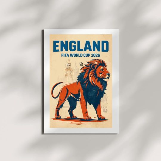 Discover England World Cup 2026 Poster | Vintage Lion Football Art Print