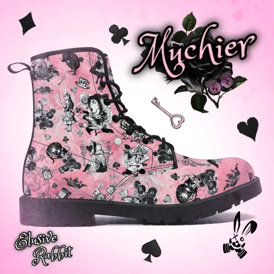 Discover Muchier Pink Alice in Wonderland Canvas Boots for Women