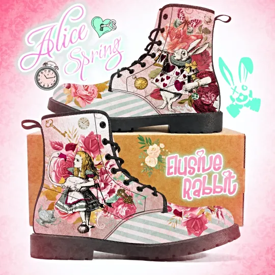 Discover Alice Spring Pink Mint Green Wonderland Canvas Boots