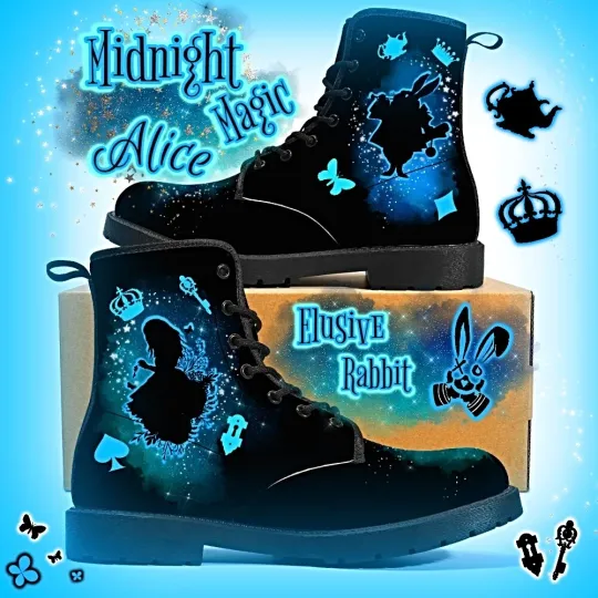 Midnight Magic Alice in Wonderland Gothic Canvas Boots Halloween
