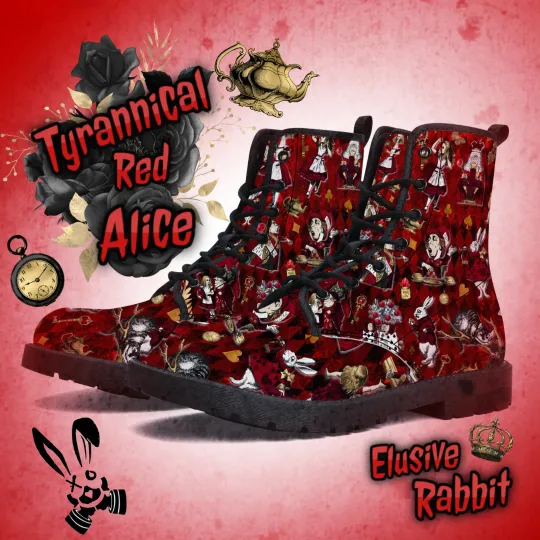 Tyrannical Red Black Gold Alice in Wonderland Canvas Boots