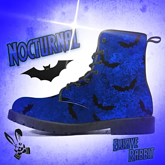 Gothic Royal Blue Bat Canvas Boots for Winter and Halloween