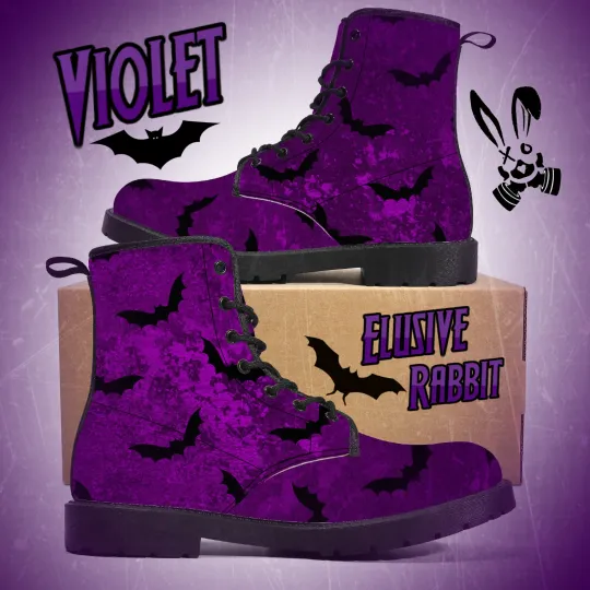 Gothic Violet Purple Bat Canvas Boots Flat Shoes for Winter Halloween