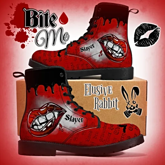 Bite Me Halloween Bat Canvas Boots Winter Gothic Flat Shoes