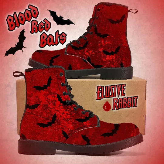 Discover Gothic Blood Red Bat Canvas Boots for Winter Halloween
