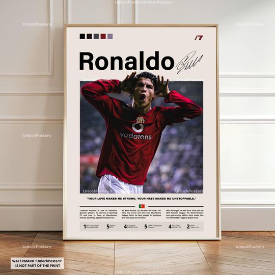Discover Cristiano Ronaldo Poster, Ronaldo Manchester United, Framed Man Utd Print, Premier League Decor, Football Artwork, Ronaldo United Wall Art
