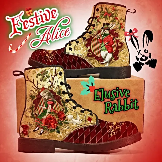 Festive Christmas Alice in Wonderland Canvas Boots