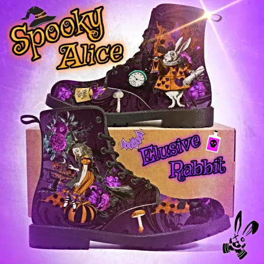 Discover Halloween Spooky Alice In Wonderland Boots Winter Custom Heel Shoe 3 4 5 6 7 8
