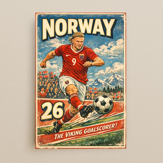 Discover Erling Haaland Norway 2026 World Cup Poster | Retro Vintage Soccer Wall Art | Football Digital Download | 24x36 Print 2:3