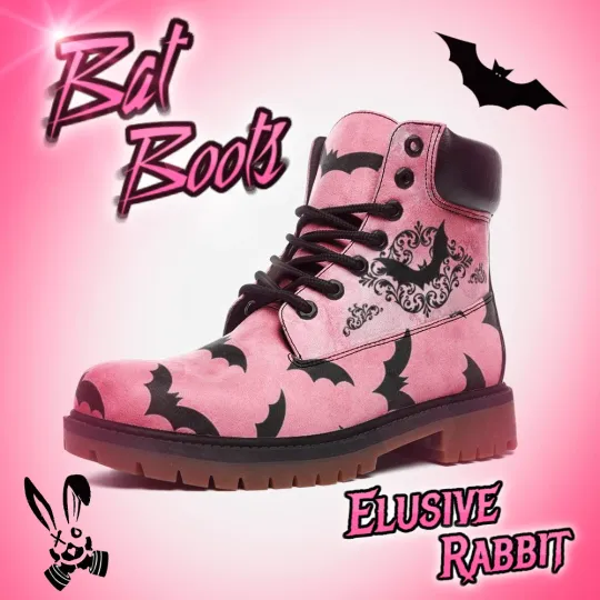 Bat Wing Pink Gothic Canvas Boots for Women and Men