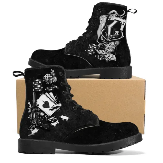 Discover Poker Casino Combat Winter Boot Unisex Steampunk Flat Shoe 3 4 5 6 7 8 Las Vegas