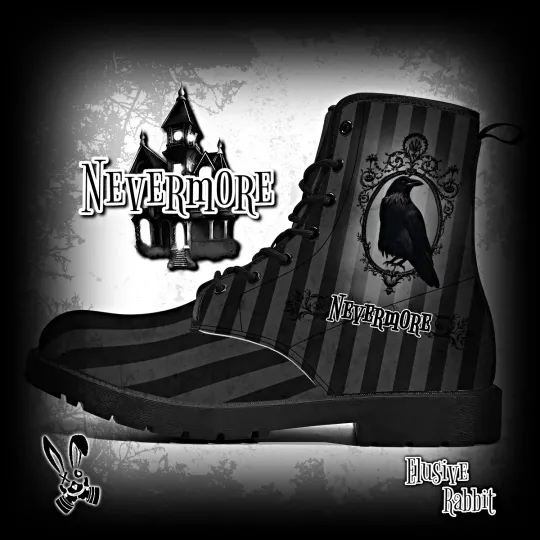 Nevermore Black Canvas Boots Women Wednesday Addams Flat Shoes