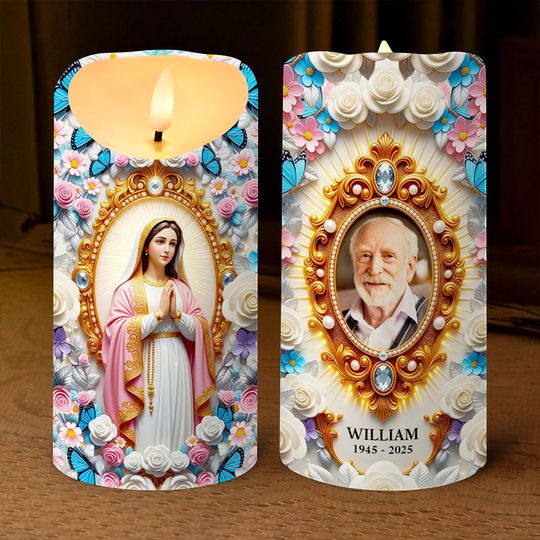 Discover Remembrance Virgin Mary Custom Photo LED Candle Gifts For Heaven