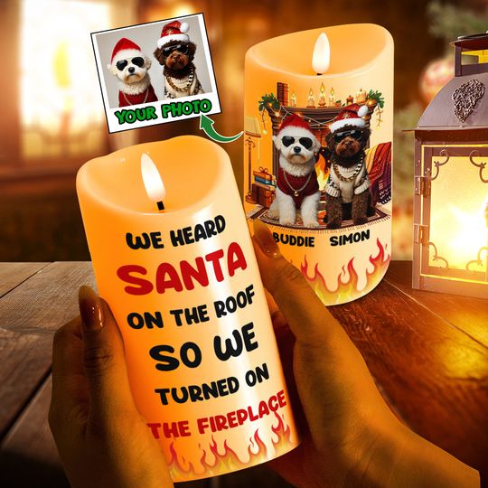 Discover Custom Photo Gifts For Pet Lovers Led Candle, Turned On The Fireplace