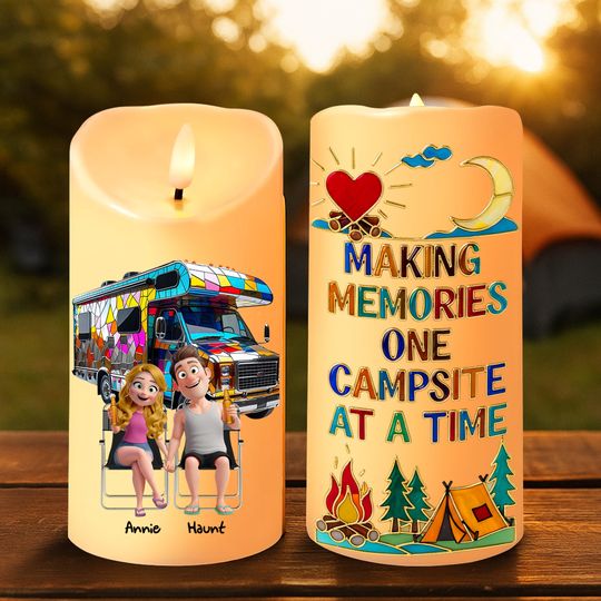Camping Couple On Wheels LED Candle - Personalized Gifts For Couple