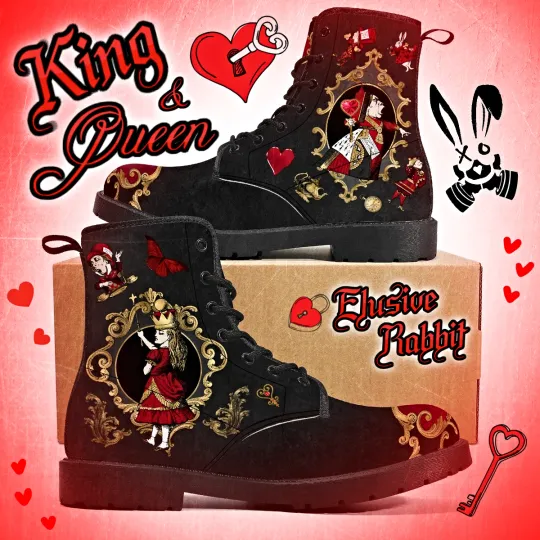 Gothic Black Red Queen Alice in Wonderland Canvas Boots for Women