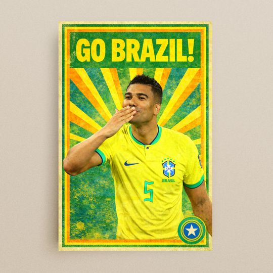 Brazil World Cup 2026 Poster  Casemiro Soccer Wall Art  Brazil Football Print