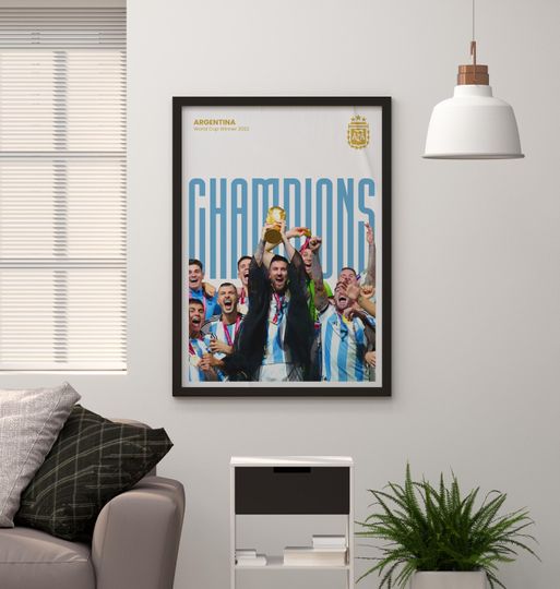 Discover Argentina World Cup Champions Poster | Messi Football Victory Wall Art | Soccer Fan Print