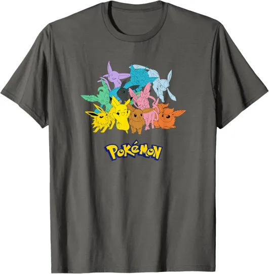 Pocket Mons Group Shot Eevee Evolution T-Shirt Asphalt Grey