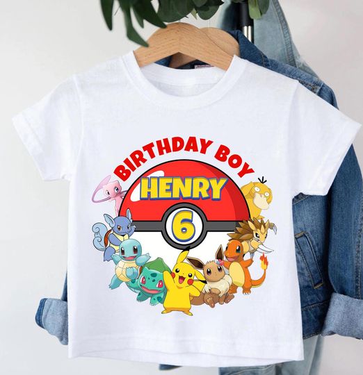 Discover Pika Pika Birthday T-Shirt, Poke Party Theme, Birthday Squad Tee, Poke Birthday T-Shirt, Monster Cartoon Pika Shirt