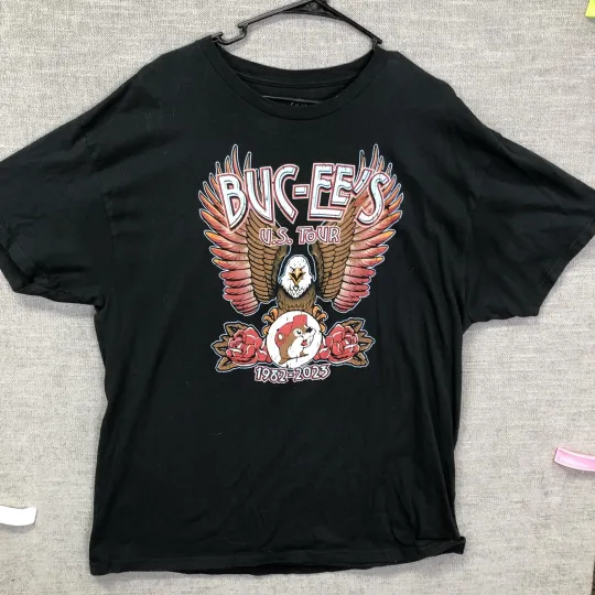 Discover Buc-ee's Men's XL Black T-Shirt U.S. Tour 1982-2023 Eagle Beaver Graphic