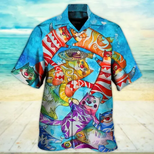 Discover Cat And Fish Hawaiian Shirt For Summer Best Colorful Cool Cat Hawaiian Shirts Ou