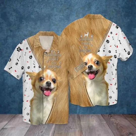Discover Chihuahua Dog Chihuahua Kisses Fix Everything Hawaiian Shirt