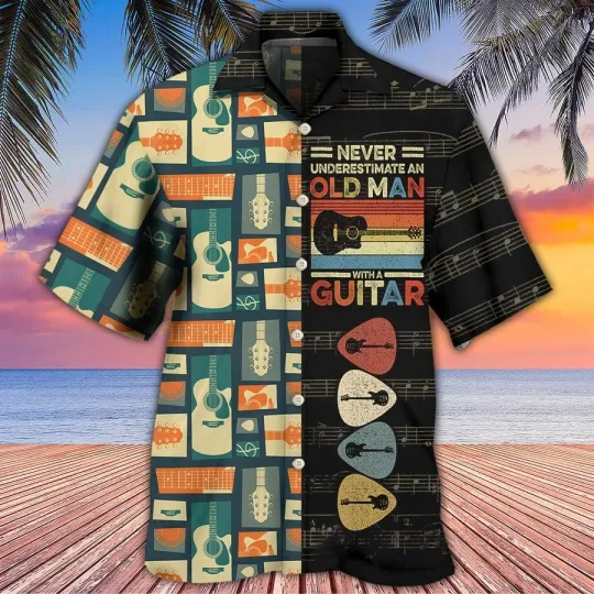 Discover Guitar Aloha Hawaiian Shirt For Summer Never Underestimate An Old Man With A Gui