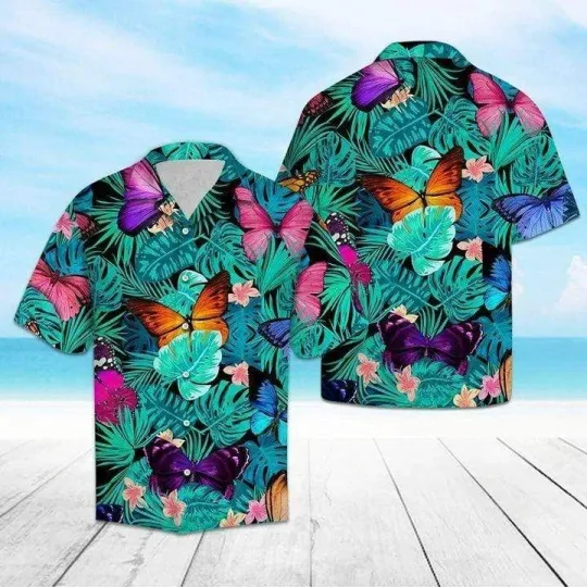 Discover Butterfly Summer Vibe Tropical 3D Print Polyester Hawaiian Shirt