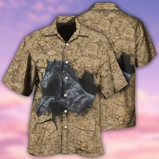 Discover Horse Hawaiian Shirt For Summer   Horse Black Darkness Hawaiian Shirt   Perfect