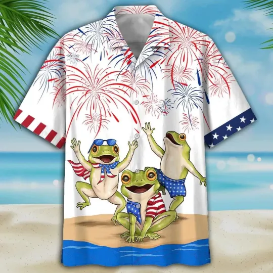 Discover Frog Aloha Hawaiian Shirts For Summer Happy Independence Day USA Flag Frogs Aloh