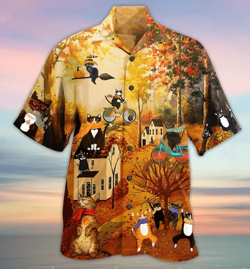 Discover Cat Hawaiian Shirts For Summer Cat In Autumn Aloha Shirts Best Colorful Cool Cat