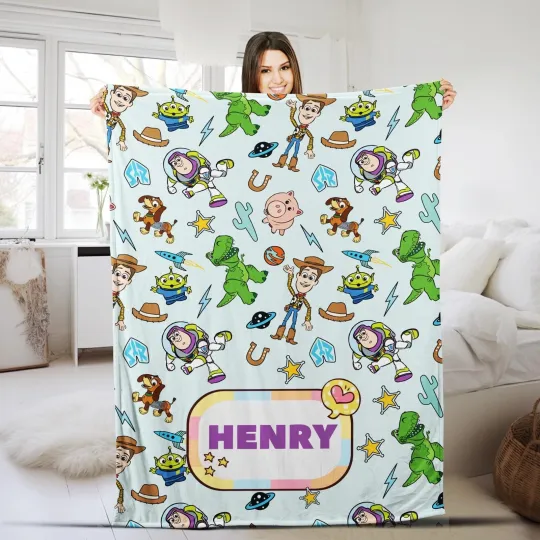 Discover Personalized Disney Toy Story Blanket, Custom Name Disney Blanket, Woody Buzz Li