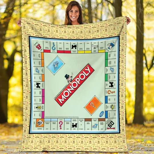Board Game Monopoly Blanket, Monopoly Fleece Blanket, Monopoly Board Game