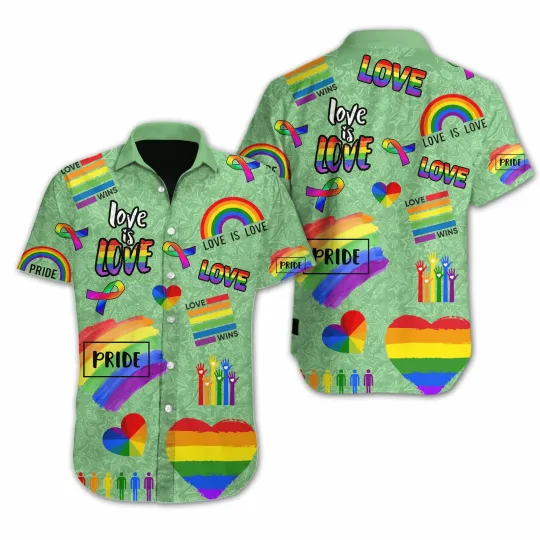 Discover LGBT Aloha Hawaiian Shirts For Summer Ribbon Heart Rainbow Colorful Of LGBT Hawa