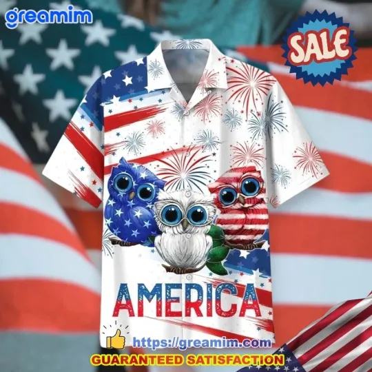 Discover Independence Day Cool Owl And Fireworks Hawaiian Shirt