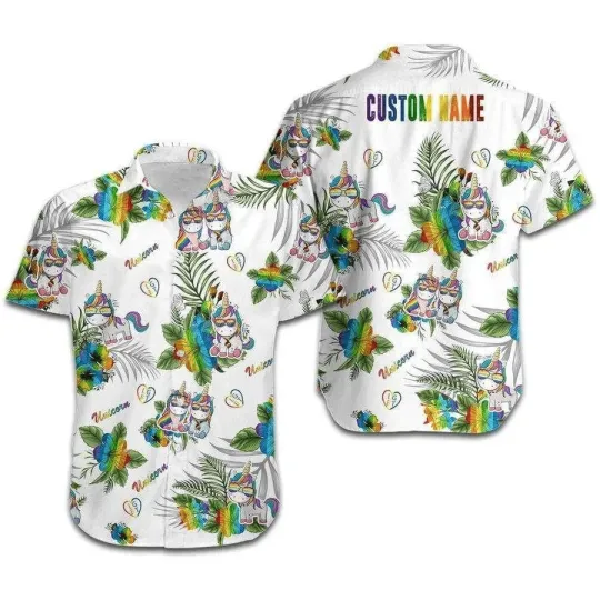 Discover LGBT Custom Name Aloha Hawaiian Shirts For Summer Personalized Unicorn Hibiscus
