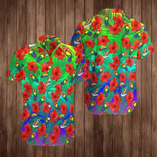 Discover LGBT Aloha Hawaiian Shirts For Summer Tropical Hibiscus Flip Flops Colorful Rain