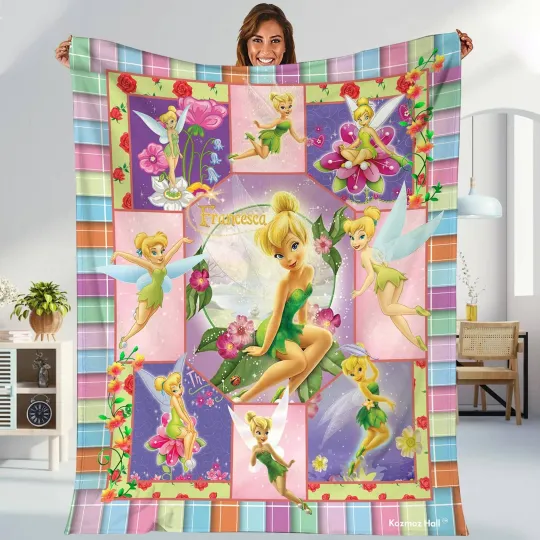 Personalized Tinkerbell Fleece Blanket, Tinkerbell Birthday Gift
