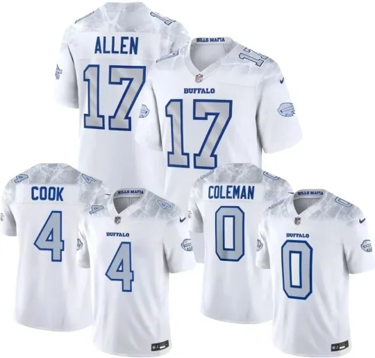 Discover 2025 Men's Josh Allen #17 James Cook #4 Rivalries Series Stitched Jersey