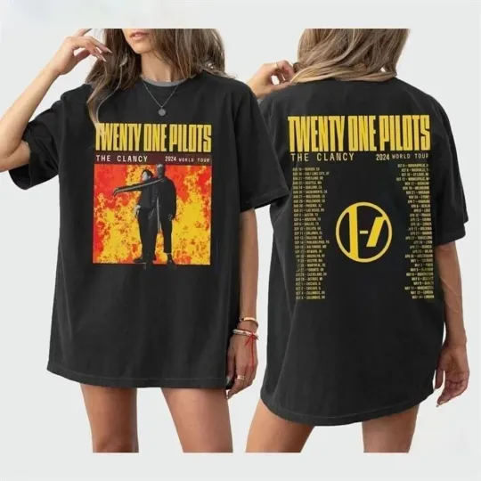 Discover Pilotss Band 2024 2025 Clancy World Tour Double Sided T-Shirt with Dates