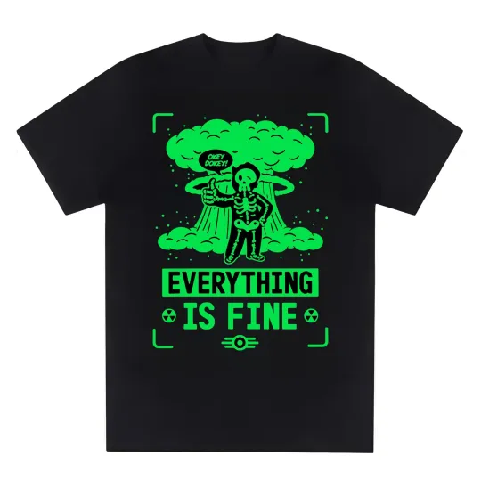 Discover "Everything Is Fine" Nuclear Falllout Graphic T-Shirt Black with Neon Green Print