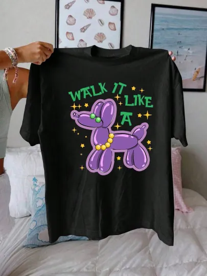 Discover Walk Like A Bead Dog Cartoon Letter  Print T Shirt,Short Sleeve Casual Top