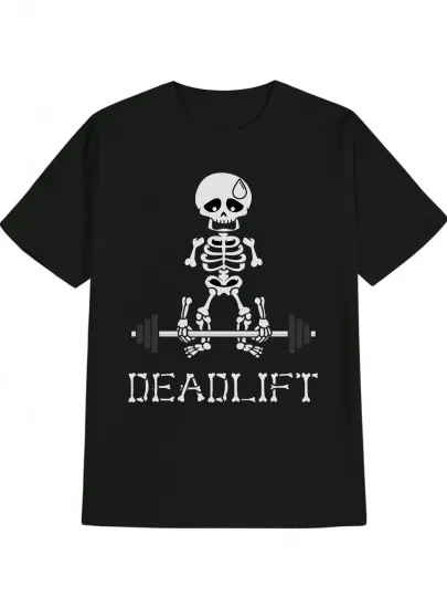 Discover Men'S Casual Crew Neck T-Shirt with Skeleton Weightlifting Graphic